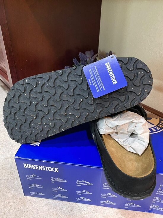 Birkenstock Lutry Premium Suede Black Mules Size 12 Men’s Adjustable Strap Comfo